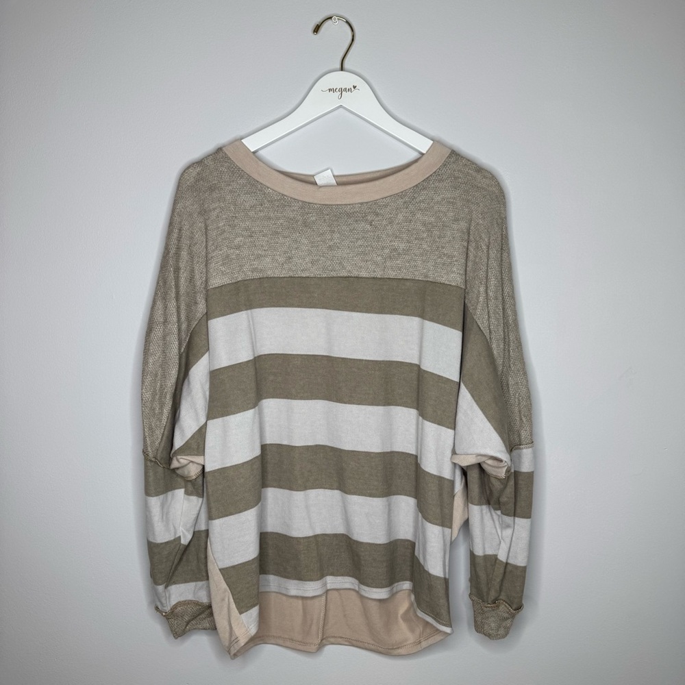 NWT | BiBi Striped Beige and White Long Sleeve Shirt | Size Medium